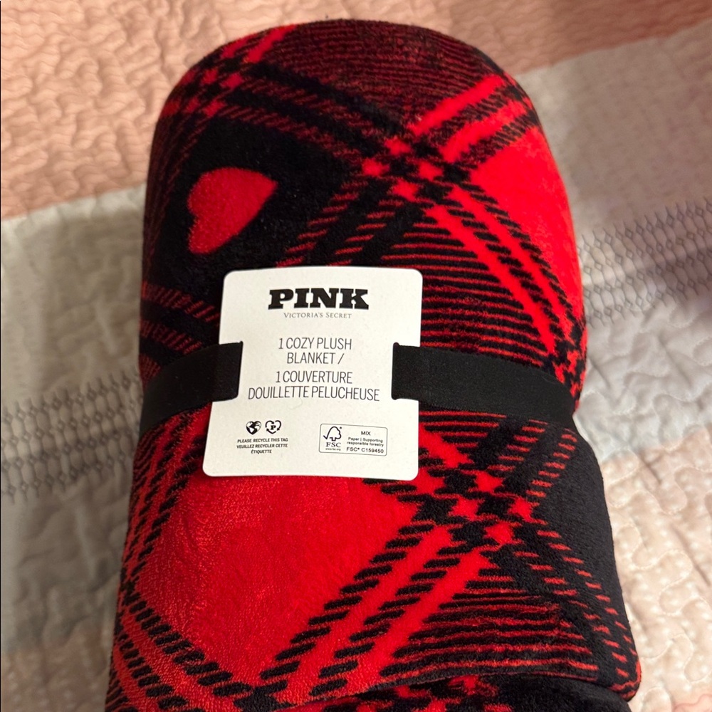 PINK Victoria's Secret Red and Black Cozy Blanket
